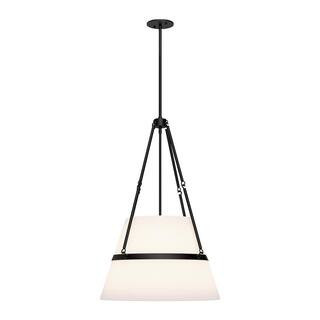 Oliver 18 in. 1 Light 60-Watt Matte Black/White Linen Pendant Light | The Home Depot