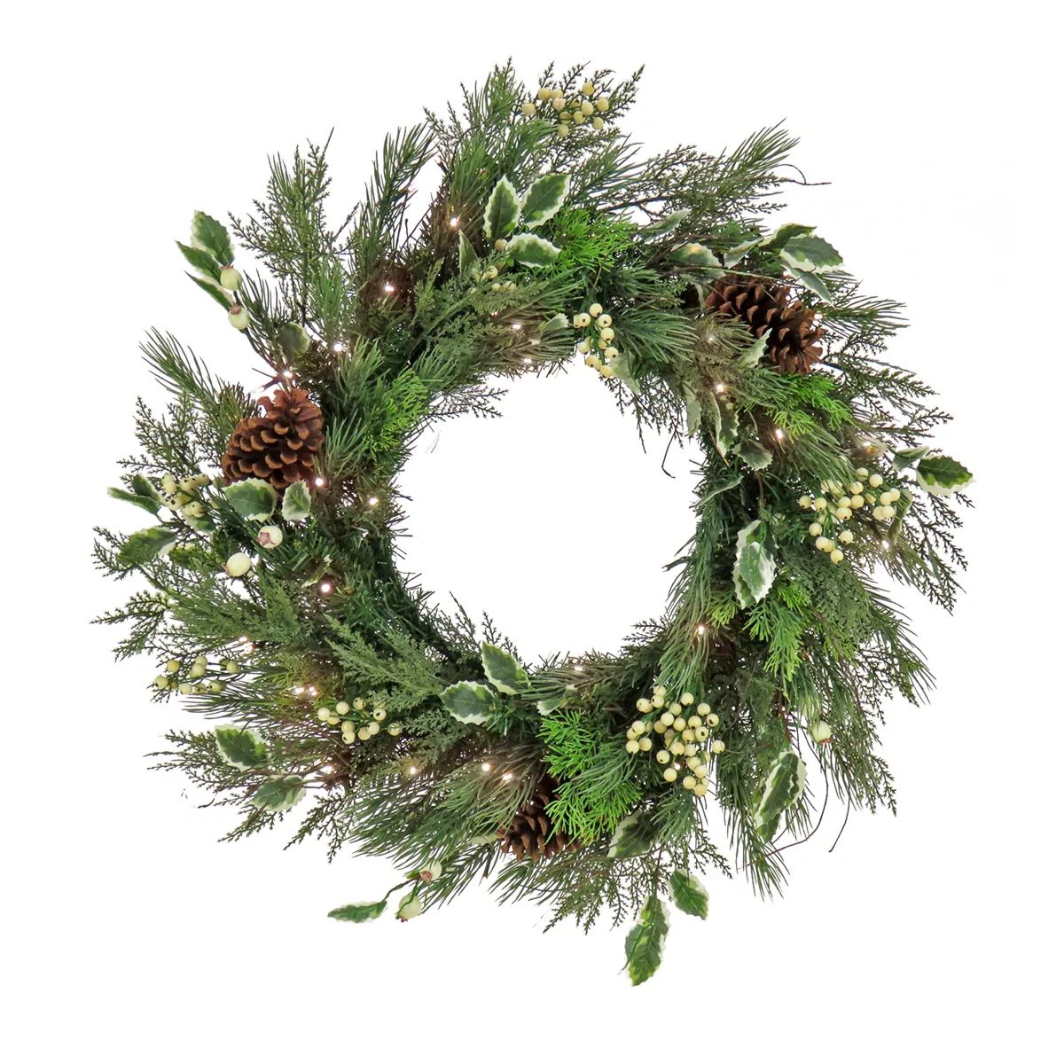 HGTV Home Collection Pre Lit Artificial Christmas Wreath, Mixed Branch Tips, Decorated with Pinec... | Target