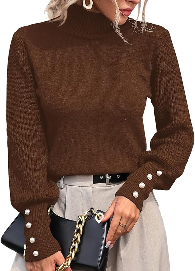 Upopby Women's Fall Winter Turtleneck Sweaters for Women Lantern Sleeve Knitted Pullover Sweater ... | Amazon (US)