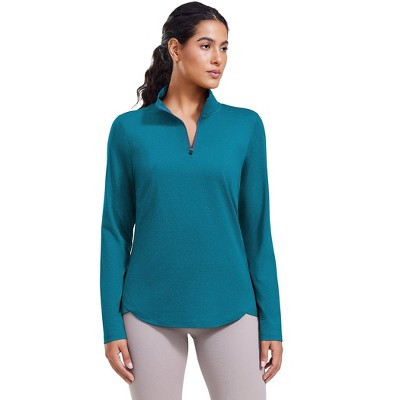 Pinspark Workout Tops for Women Long Sleeve Athletic Shirt Quarter Zip Running Shirts Stretchy UPF 50+ Yoga Hiking Tee Top Blue Green S | Target