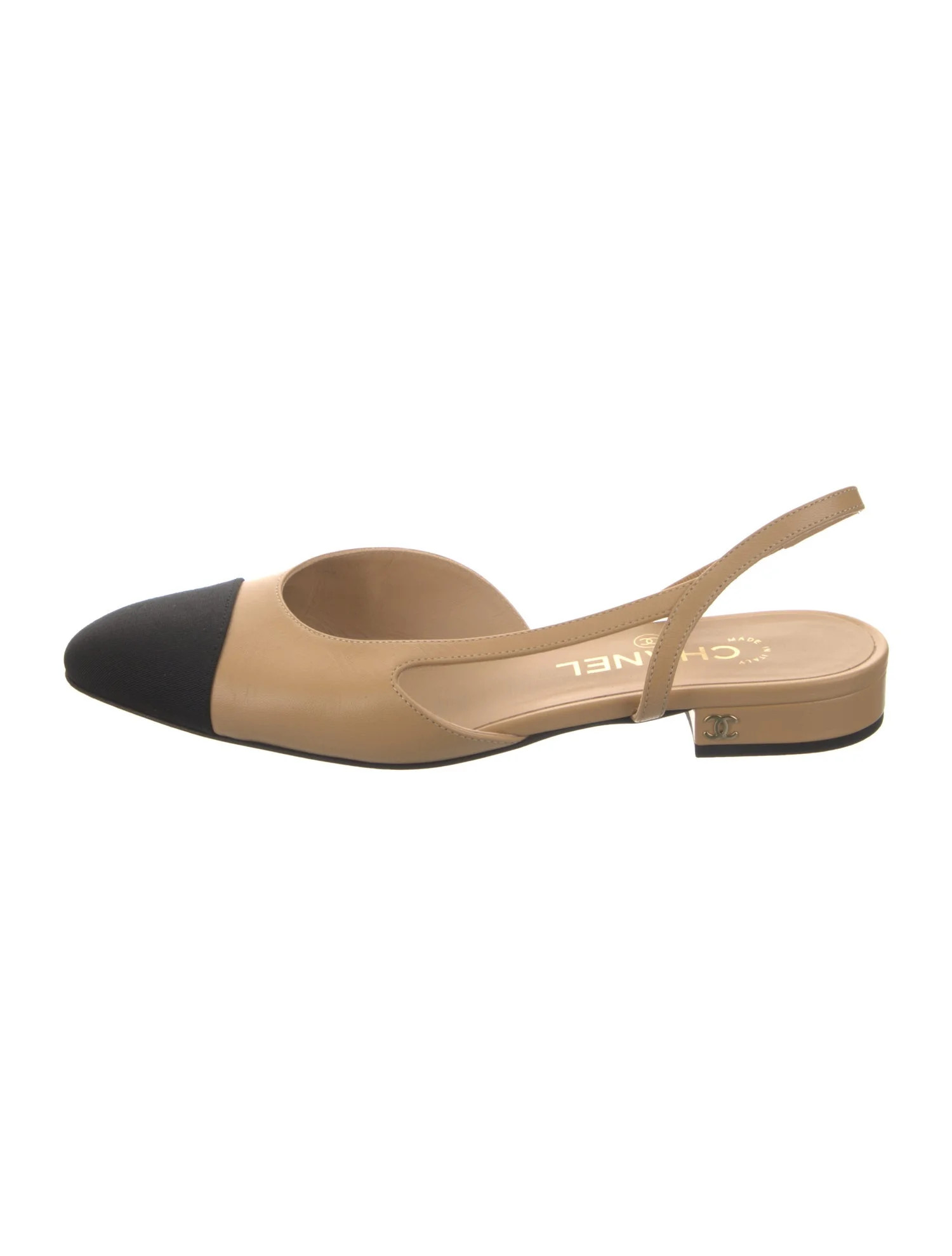 Interlocking CC Logo Leather Slingback Flats | The RealReal
