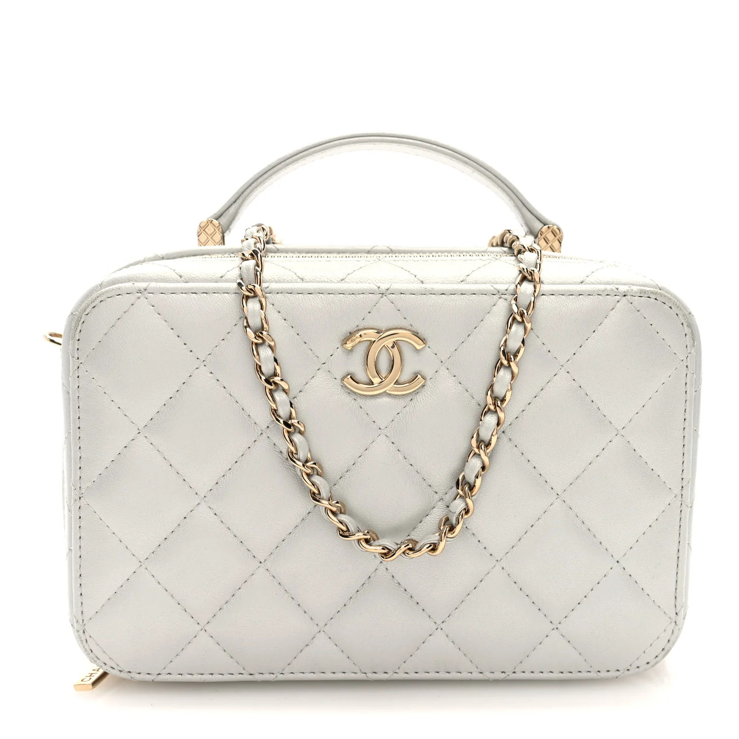 Chanel Metallic Lambskin Quilted Top Handle Vanity Case Silver 1879117 | FASHIONPHILE (US)