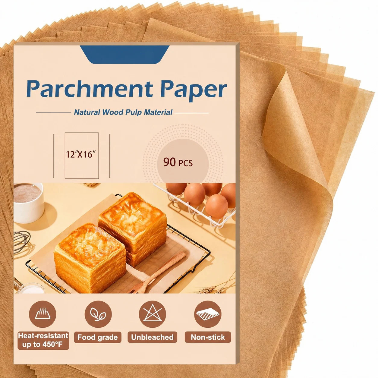 Anqtovp 90 Pack Parchment Paper Baking Sheets 12x16 Inch Precut Non Stick Unbleached Food Grade Liner for Baking Grilling Air Fryer Steaming | Lowe's