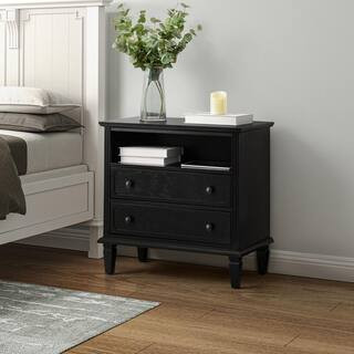 JAYDEN CREATION Juiien Traditional Farmhouse Solid Wood 2-Drawers Storage Nightstand with Chargin... | The Home Depot