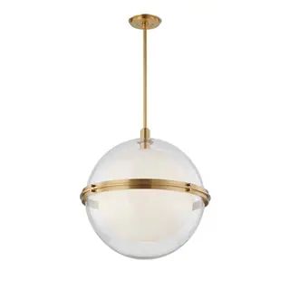 Northport 22-inch Aged Brass Pendant, Clear and Opal Shiny Glass | Bed Bath & Beyond