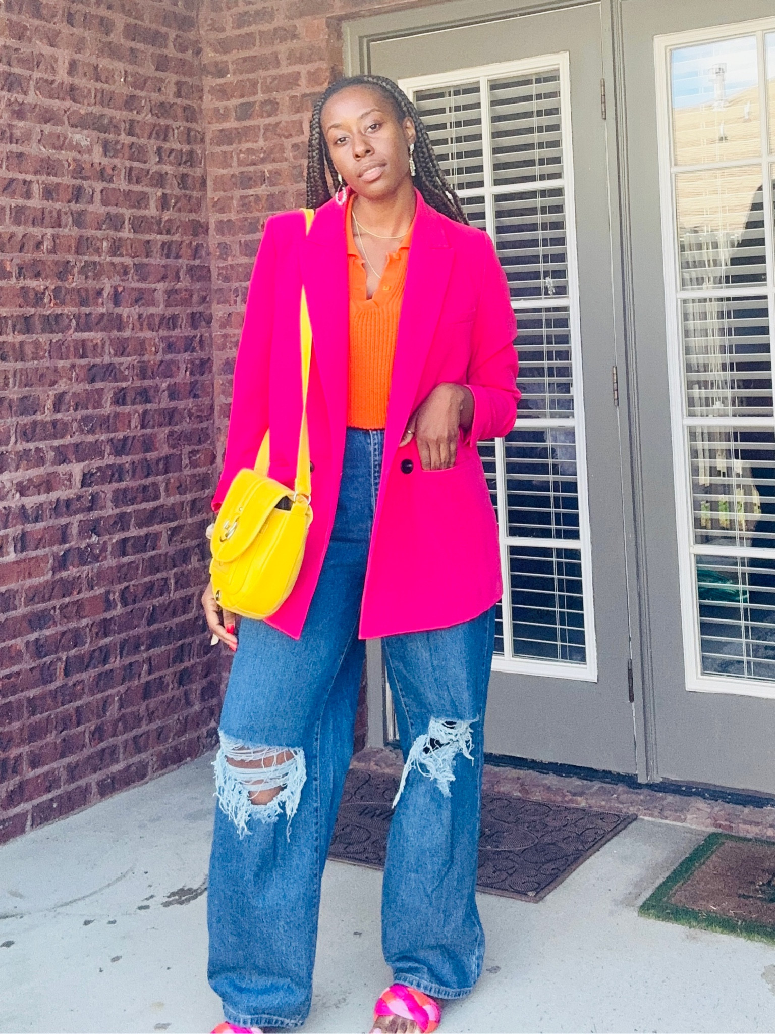 Colors, Colors, Colors. 💛💕🧡 shop a similar look below! I’m 5’7” wearing a 10 in the Wild Fable brand jeans, and Medium in the Zara Blazer. 

#LTKFind #LTKitbag #LTKstyletip