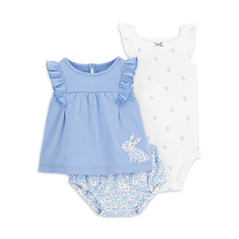 Child of Mine by Carter's Baby Girl Outfit Sleeveless Bodysuit, Ruffle Top & Short, 3-Piece Set, ... | Walmart (US)