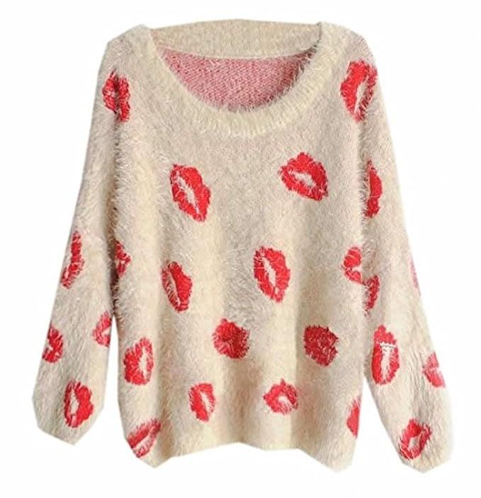 ARRIVE GUIDE Womens Vogue Thick Lip-print Pullover Top Sweaters | Amazon (US)