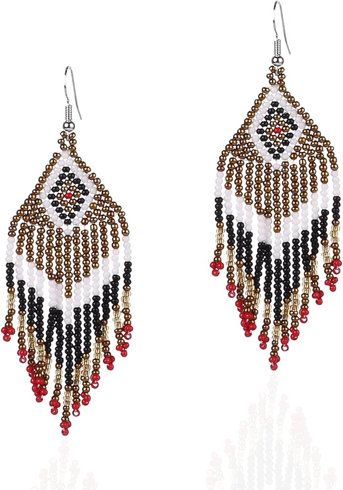 Long Beaded Tassel Earrings - Bohemian tassel beaded earrings Original Mexican tribe beaded earri... | Amazon (US)