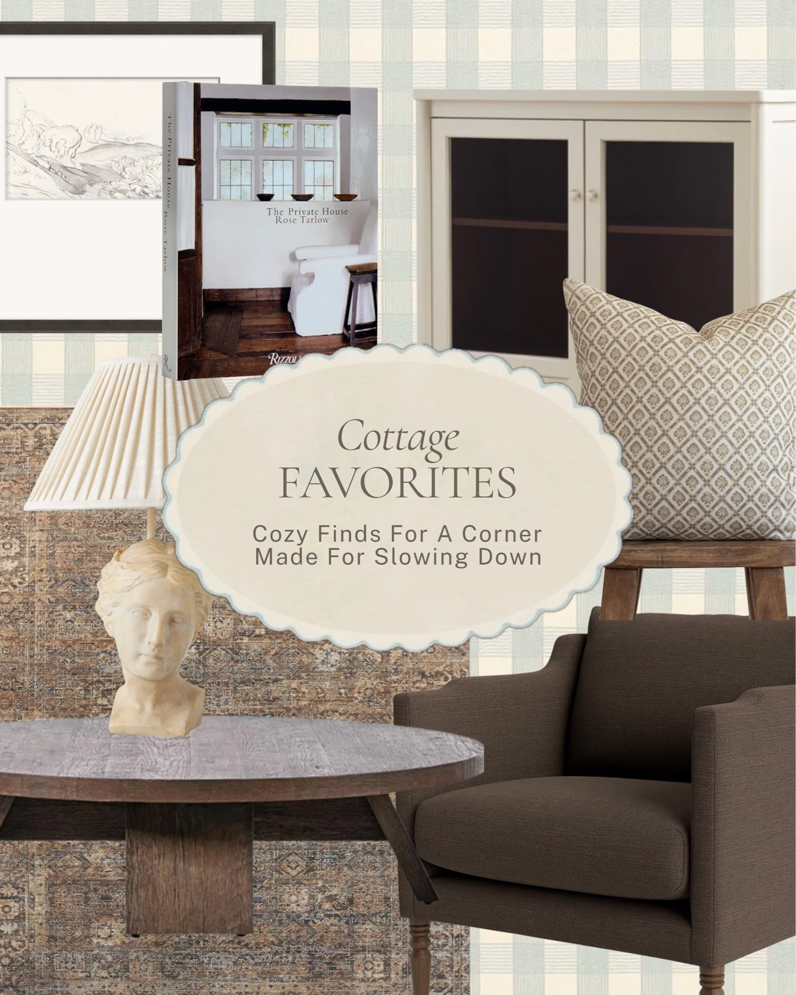 Cozy finds for a corner made for slowing down. A deep brown accent chair, a stone bust for a little unexpected character, a pleated linen lamp, and a patterned pillow tying it all together, this is the corner that gets used more than any other room in the house.

Shop the pieces here! #LTKhome