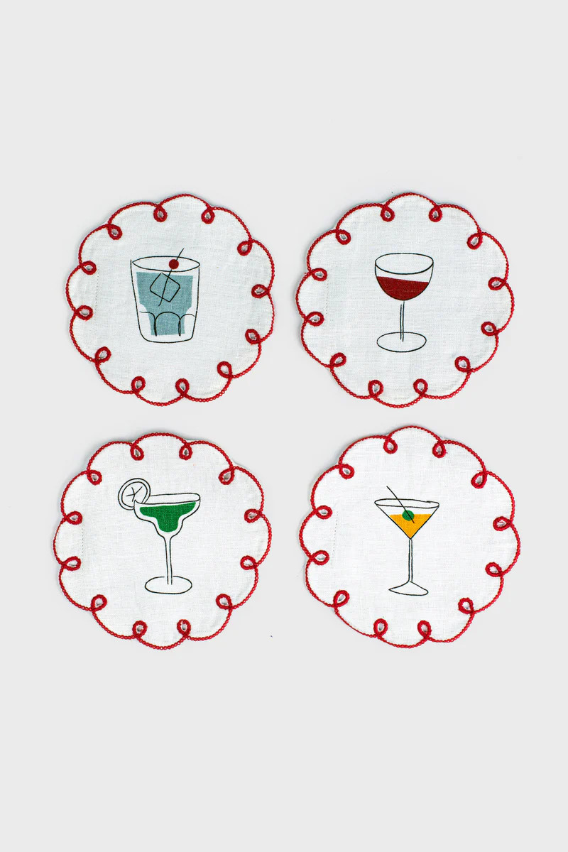 Fete Embroidered Linen Coasters (Set of 4) | Tuckernuck (US)