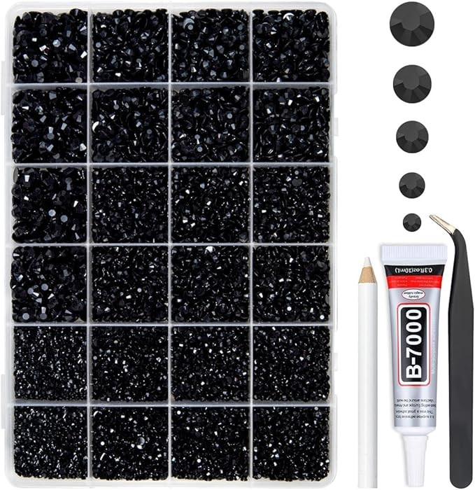 Pure Black Jelly Resin Flatback Rhinestones w B7000 Glue for Bedazzling Crafting 2-6mm Flatback G... | Amazon (US)
