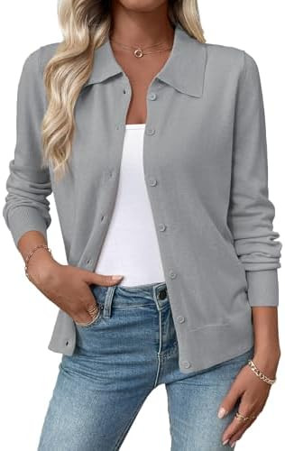 EVALESS Cardigan Sweaters for Women Wool Blend Lightweight Trendy Long Sleeve Lapel Collar Button... | Amazon (US)