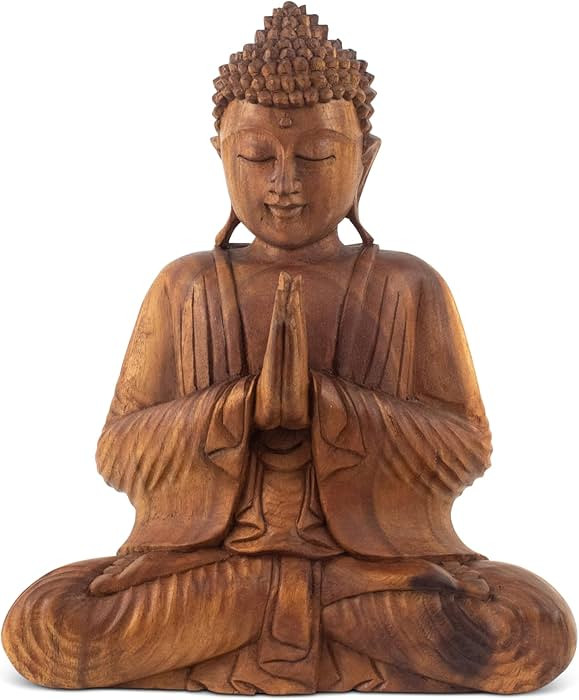 8" Wooden Serene Sitting Buddha Statue Handmade Meditating Sculpture Figurine Decorative Home Dec... | Amazon (US)