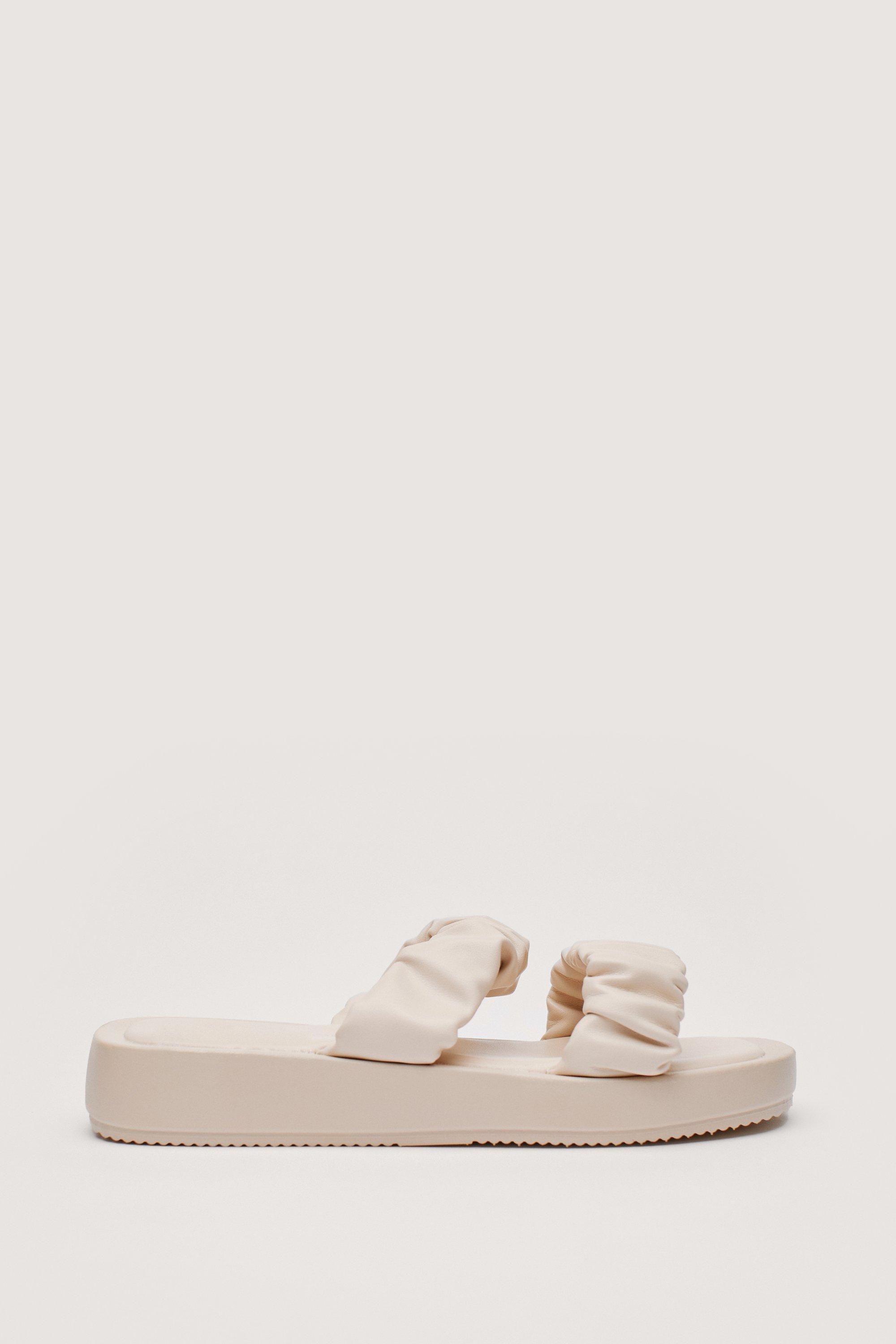 Faux Leather Ruched Strap Flat Sandals | Nasty Gal (US)