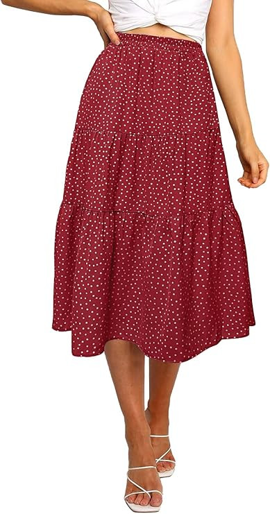 MEROKEETY Women's Boho Leopard Print Skirt Pleated A-Line Swing Midi Skirts | Amazon (US)