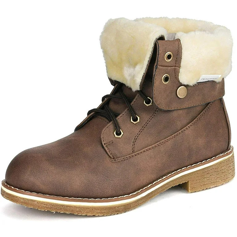 Dream Pairs Women's Warm Winter Montreal Faux Fur Ankle Boots Fold-Down 2 Style MONTREAL BROWN Si... | Walmart (US)