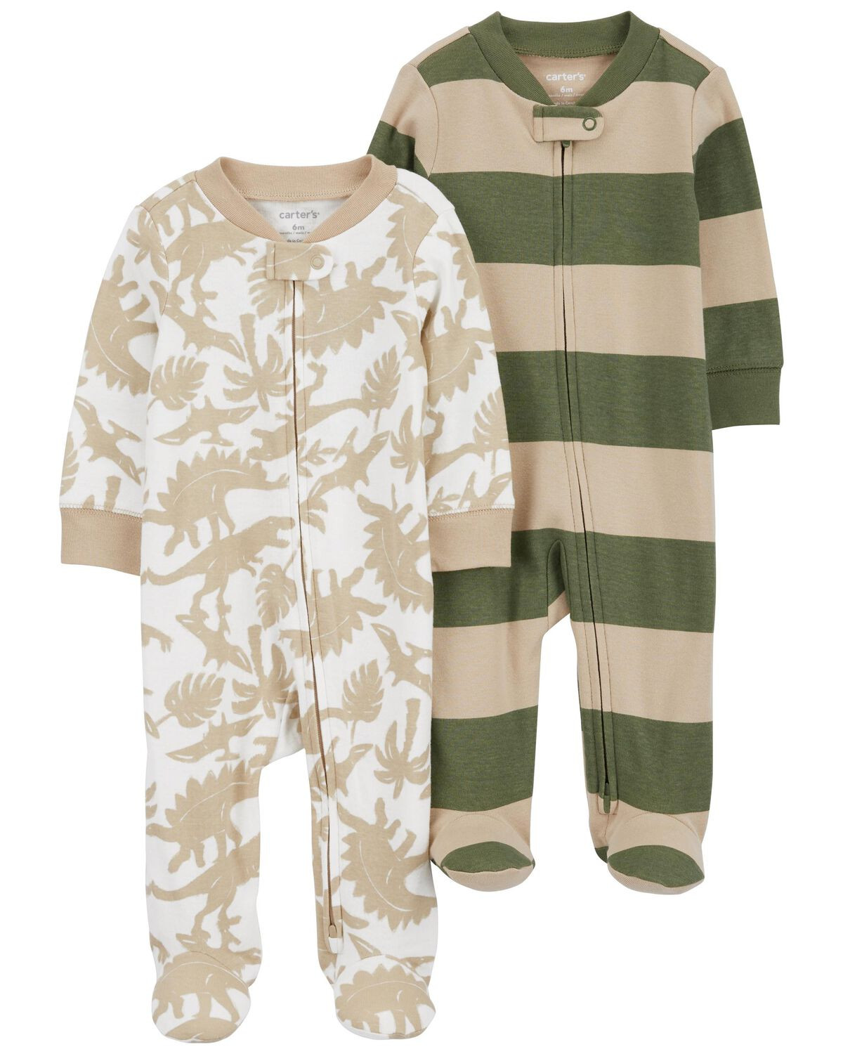 Green/Tan Baby 2-Pack Striped Zip-Up Cotton Sleep & Play Pajamas | carters.com | Carter's