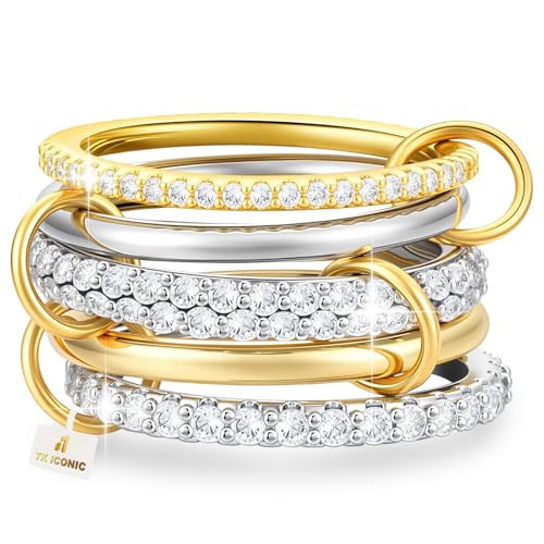 Umini 18K Gold plated Stackable Rings For Women Silver And Gold Stackable Ring Set Cubic Zircon Mixed Metal Rings For Engagement Wedding Birthday Valentine's Day Mother's Day Gift | Amazon (US)