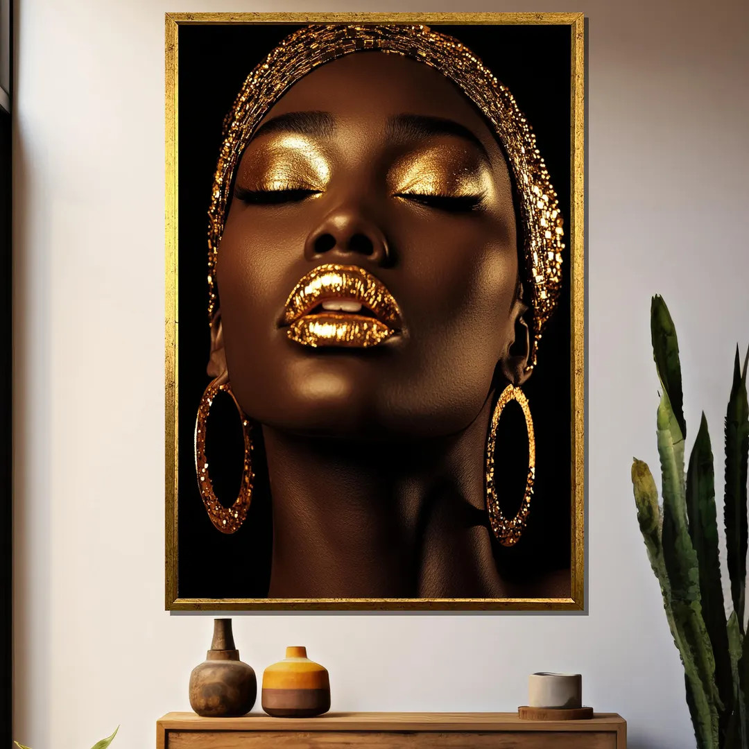 Golden African Woman Portrait Canvas Painting – Luxury Modern Wall Art, Glamorous Fashion Gift ... | Etsy (US)