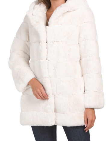 Hooded Striped Faux Fur Coat | TJ Maxx