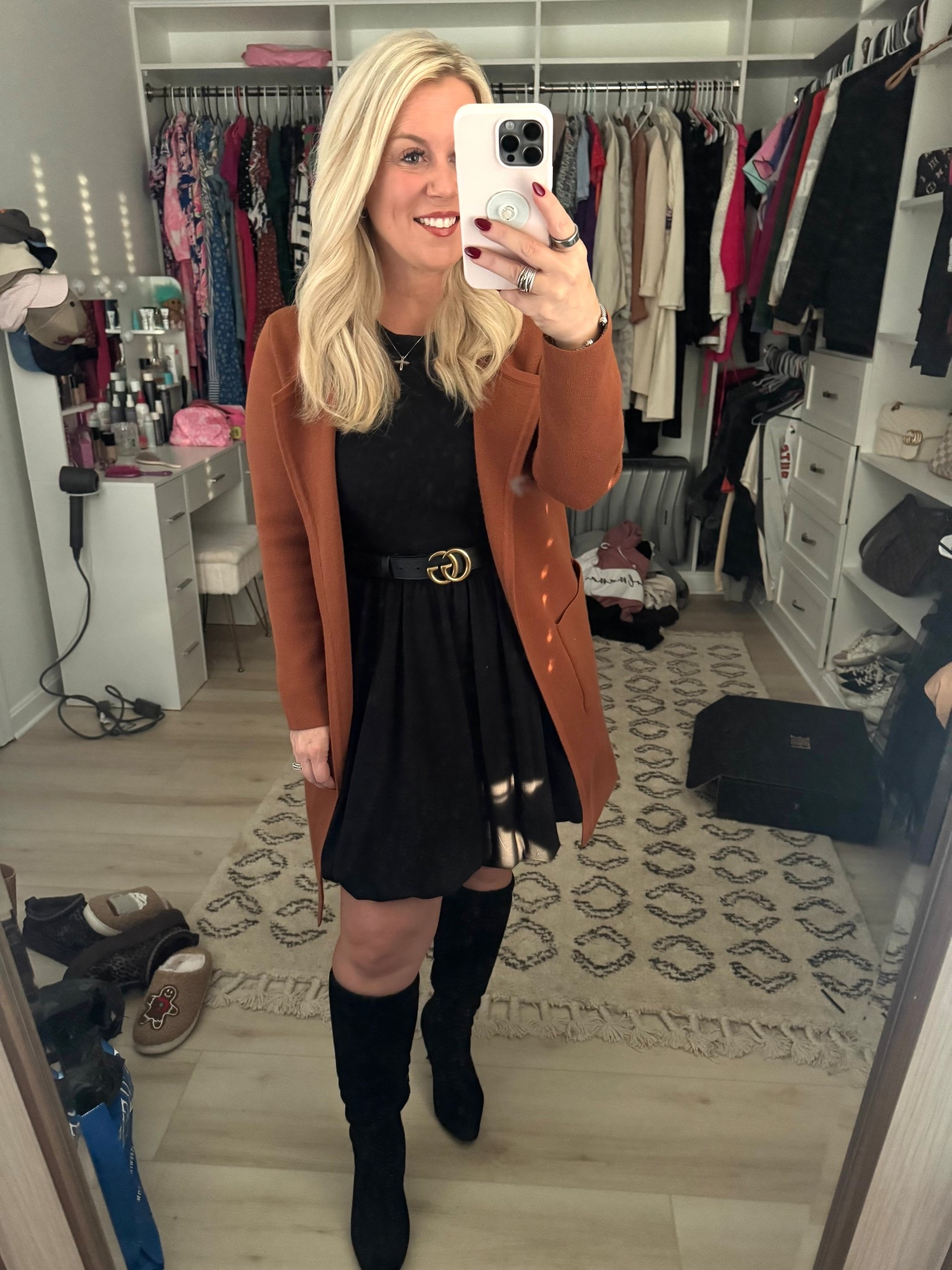 Fall Outfit Inspo 

Fall fashion 
Fall dress 

Cardigan + boots are from Amazon 

 Belt - Gucci 

Dress is a bubble dress from American eagle. They no longer have this dress so I linked another black bubble dress from American eagle for a similar look 

#LTKSeasonal #LTKStyleTip #LTKPetite