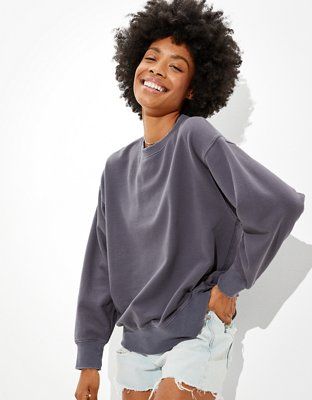 AE Super Soft Fleece Oversized Vintage Crew Neck Sweatshirt | American Eagle Outfitters (US & CA)