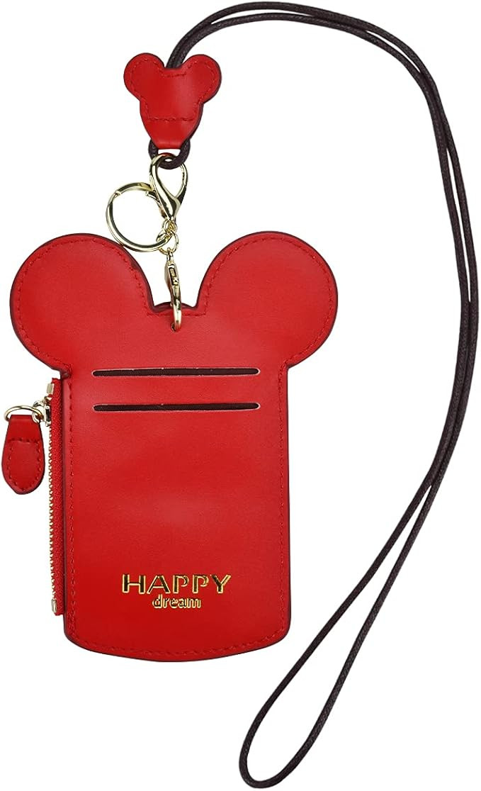 BUUFAN Chic Red Cute Travel PU Leather Student ID Card Holder Lanyard Neck Pouch Bag With Coin Wa... | Amazon (US)