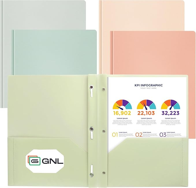GNL Plastic Folders with Pockets and Prong, Pack of 5, Muted Pastel Colors, Heavy Duty 2 Pocket F... | Amazon (US)