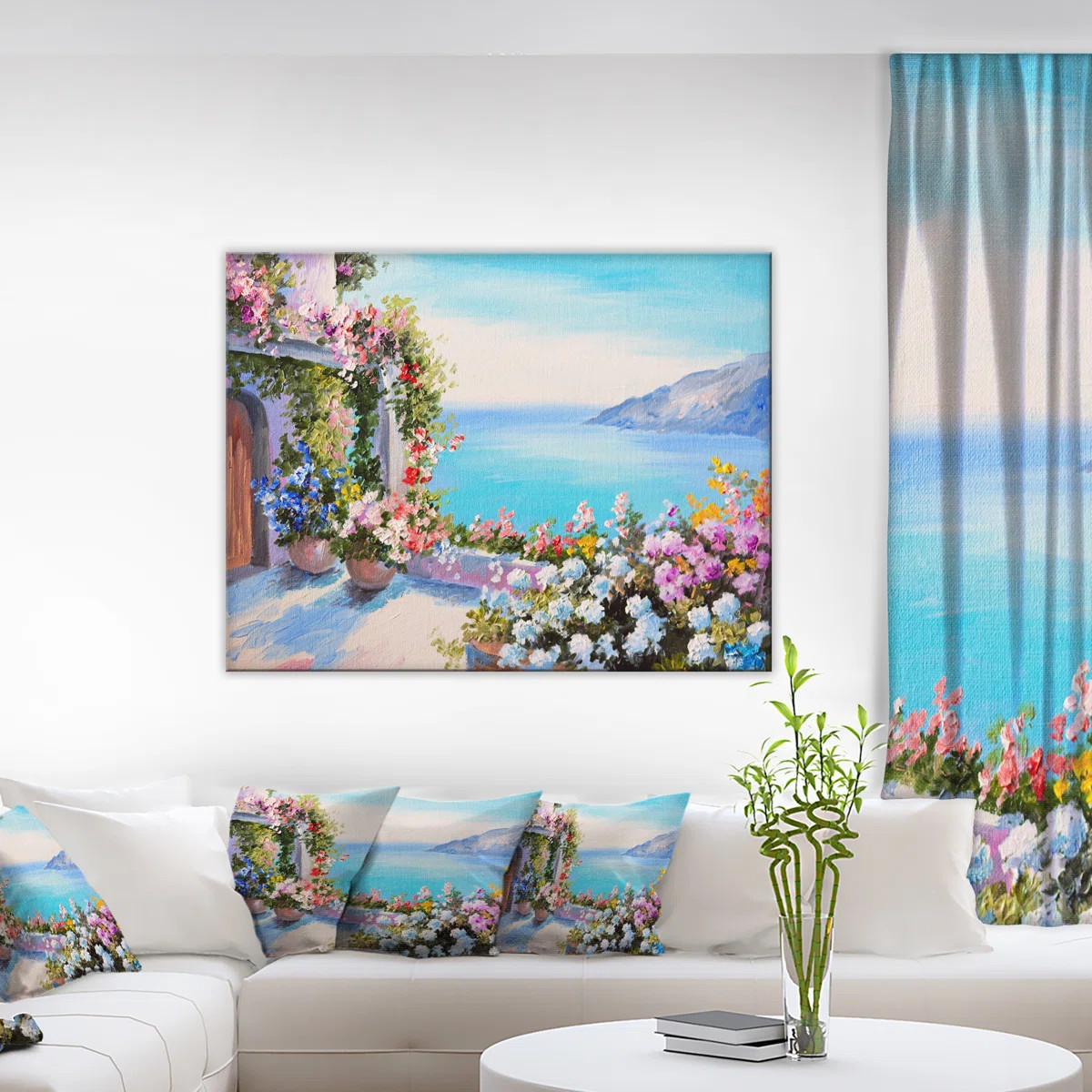 Sea and Flowers Landscape Painting Print on Wrapped Canvas | Wayfair North America