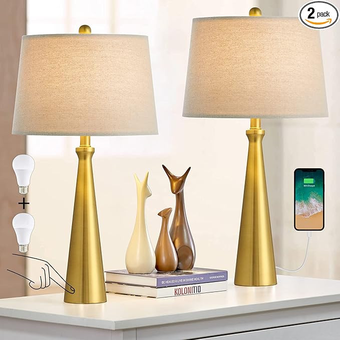 Oneach 3-Way Dimmable Touch Control Modern USB Table Lamp Set of 2 for Living Room Bedroom Bedsid... | Amazon (US)