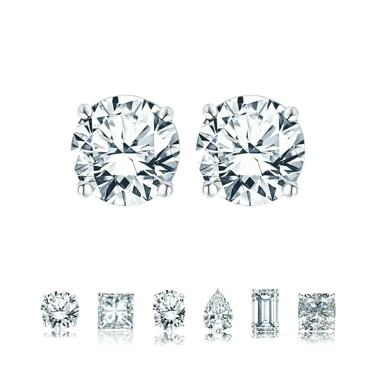 JeenMata 4 Prong 0.5 Carat Round Shaped Moissanite Solitaire Stud Earrings In 18K White Gold Plat... | Walmart (US)