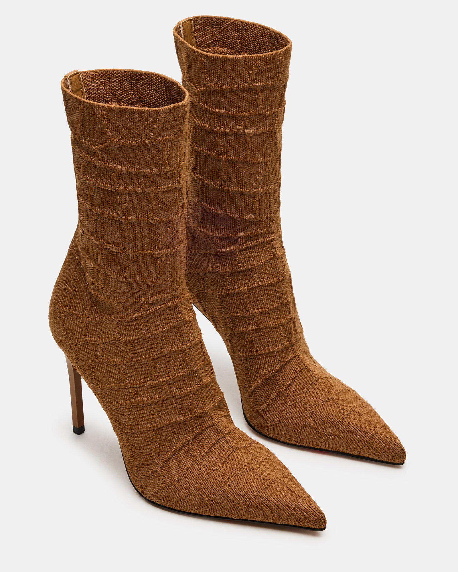 MIDNITE Tan Crocodile Pointed-Toe Stiletto Heel Sock Women's Ankle Boot | Steve Madden (US)