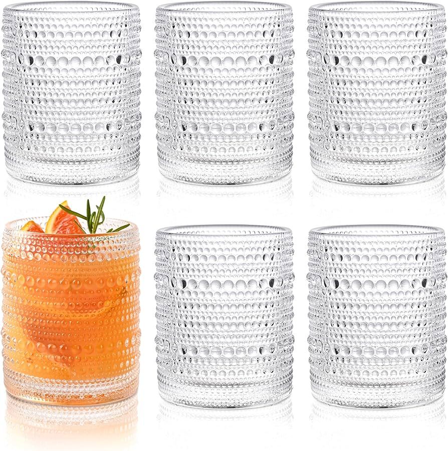 KMIGRUAN Hobnail Drinking Glasses Set of 6,12oz Vintage Glassware Embossed Vintage Water Cups Coc... | Amazon (US)
