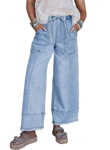 SHEWIN 2026 Summer Wide Leg Jeans Women Straight Leg Loose Fit Jeans for Women Trendy Denim Pants Beau Blue Size 12 | Amazon (US)