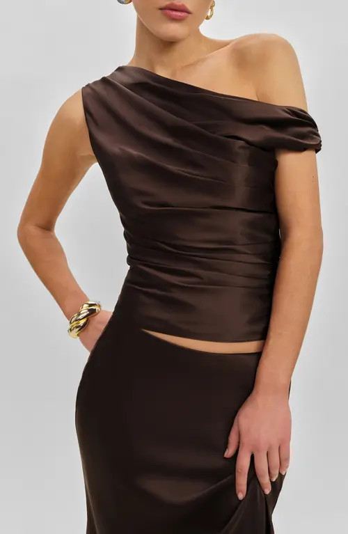 Reformation One-Shoulder Silk Top in Black Bean at Nordstrom, Size 8 | Nordstrom