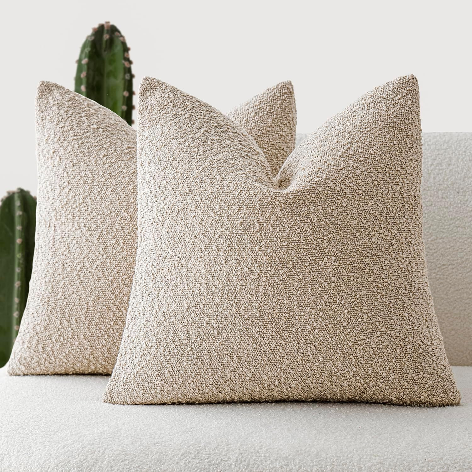 Foindtower Decorative Textured Boucle Throw Pillow Cover 24x24 Inch,Oatmeal | Amazon (US)