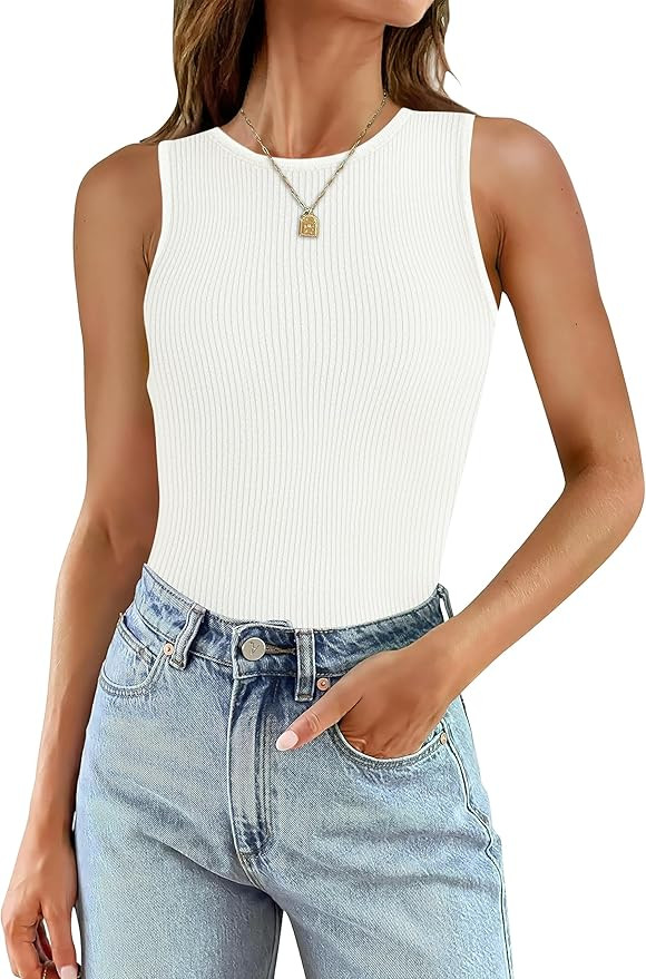 SAMPEEL Ribbed Tank top for Women Trendy Crewneck Sleeveless Tops | Amazon (US)