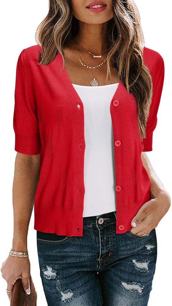 Arach&Cloz Womens Cardigans Summer 2024 Cropped Lightweight Short Sleeve Bolero Shrugs Sweater Co... | Amazon (US)