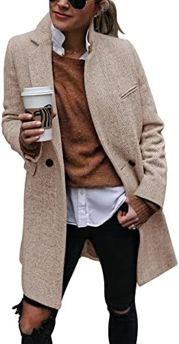 Ebifin Women's Notch Lapel Double Breasted Trench Coat Peacoat Winter Casual Long Blazer Jacket O... | Amazon (US)