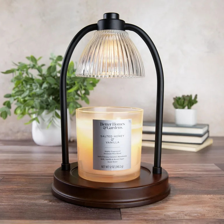 Better Homes and Gardens Candle Warmer Lamp, Black Ribbed Glass | Walmart (US)