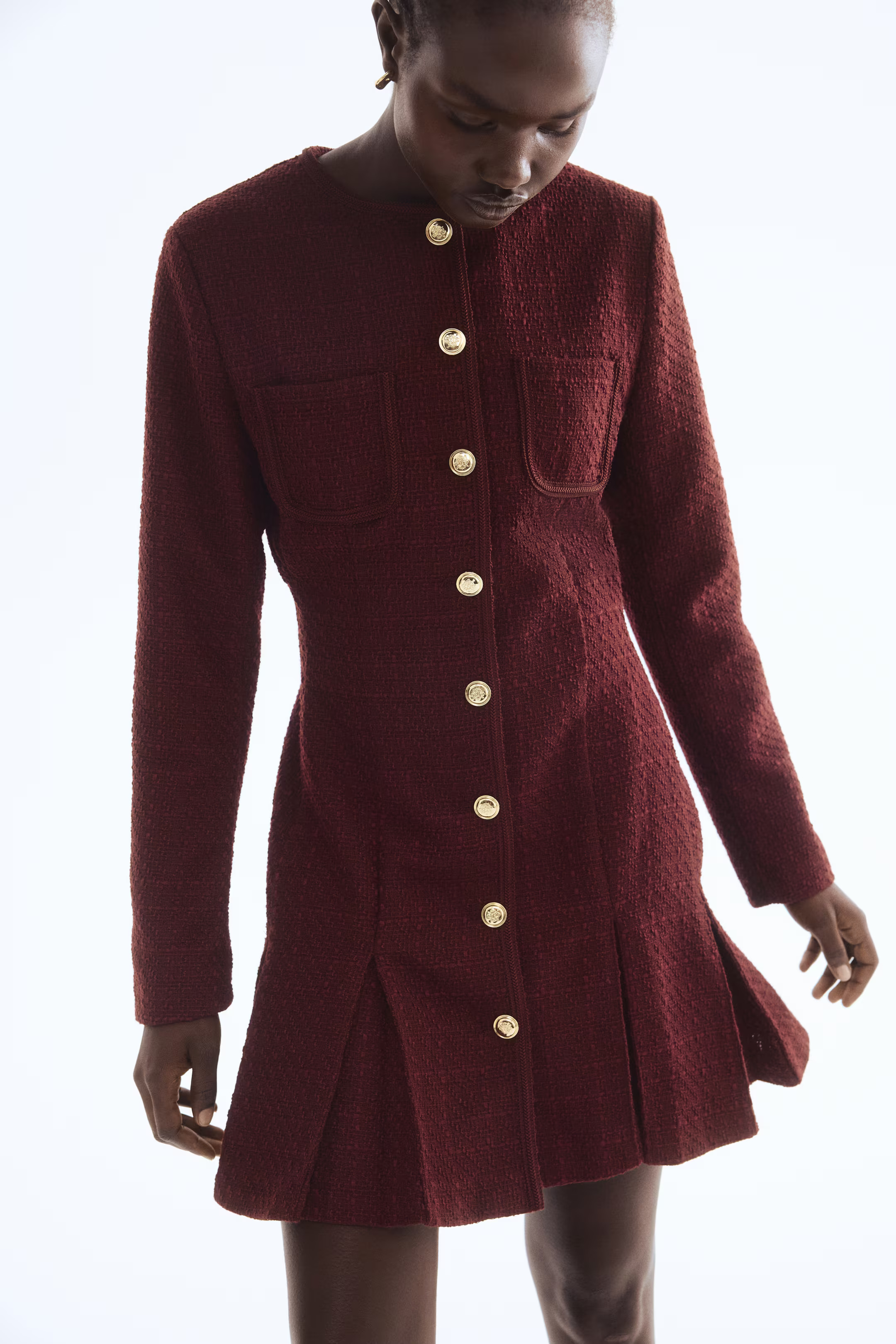 Bouclé Dress - Burgundy - Ladies | H&M US | H&M (US + CA)