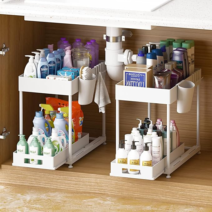 NYYTGE Sliding Under Sink Bathroom Organizer, 2 Pack Under Sink Cabinet Organizers and Storage, M... | Amazon (US)
