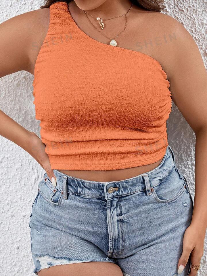 SHEIN VCAY Plus One Shoulder Ruched Crop Top | SHEIN