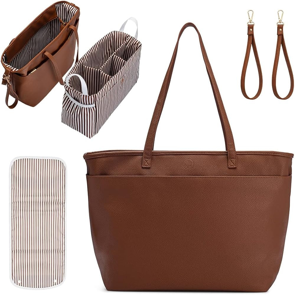 Parker Baby Co. Diaper Bag Tote, Vegan Leather Diaper Bag Purse & Insert | Amazon (US)