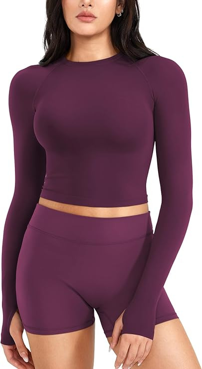YEOREO Women Workout Gym Tops Basic Long Sleeve Shirt Slim Fitted Casual Stretchy Thin Active Run... | Amazon (US)