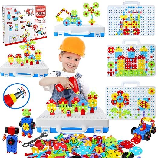 STEM Toys for 3 5 7 Year Old Boys Kids, 232 Pcs Kids Drill Set Building Blocks, DIY Educational C... | Amazon (US)