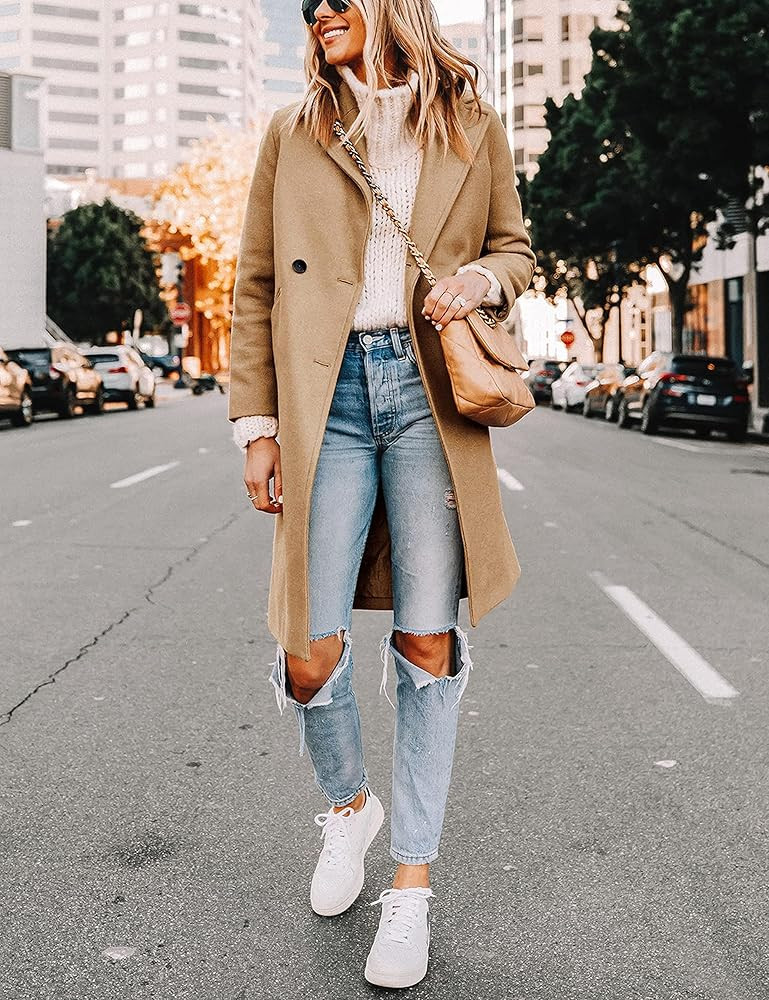 Yidarer Women's Winter Wool Mid-Long Coat Notch Lapel Single-Breasted Trench Coat Outwear | Amazon (US)