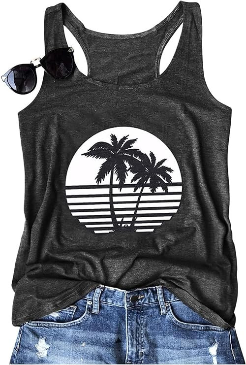 MQSVPUT Womens Tank Tops Summer Racerback Graphic Tanks Beach Vacation Tops Loose Running Athleti... | Amazon (US)