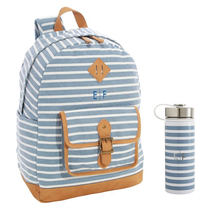 Northfield Light Blue Stripe Backpack &amp; Slim Water Bottle Bundle | Pottery Barn Teen